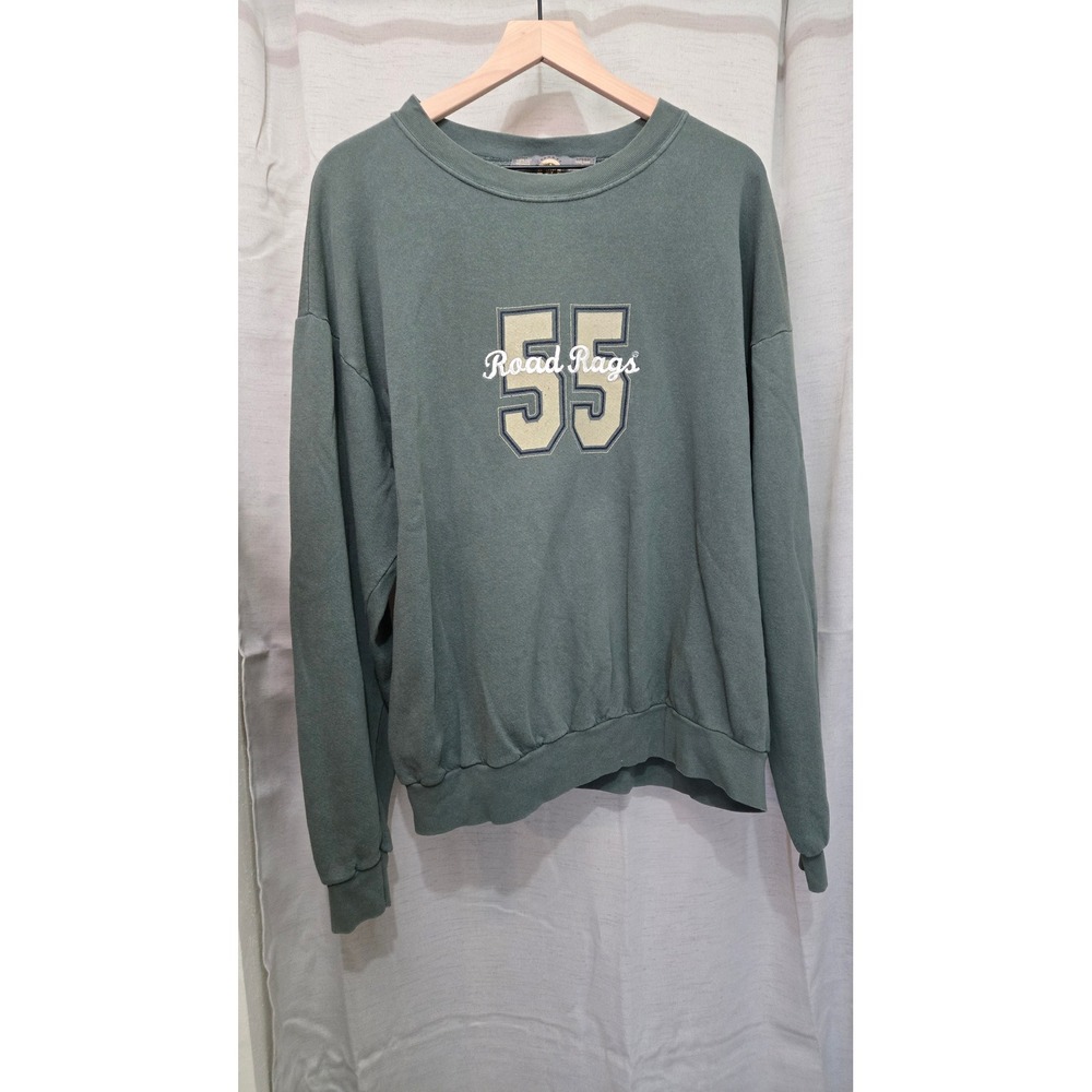 Road Rags 55 Graphic Crewneck Sweatshirt Faded Green Vintage Style Mens XL
